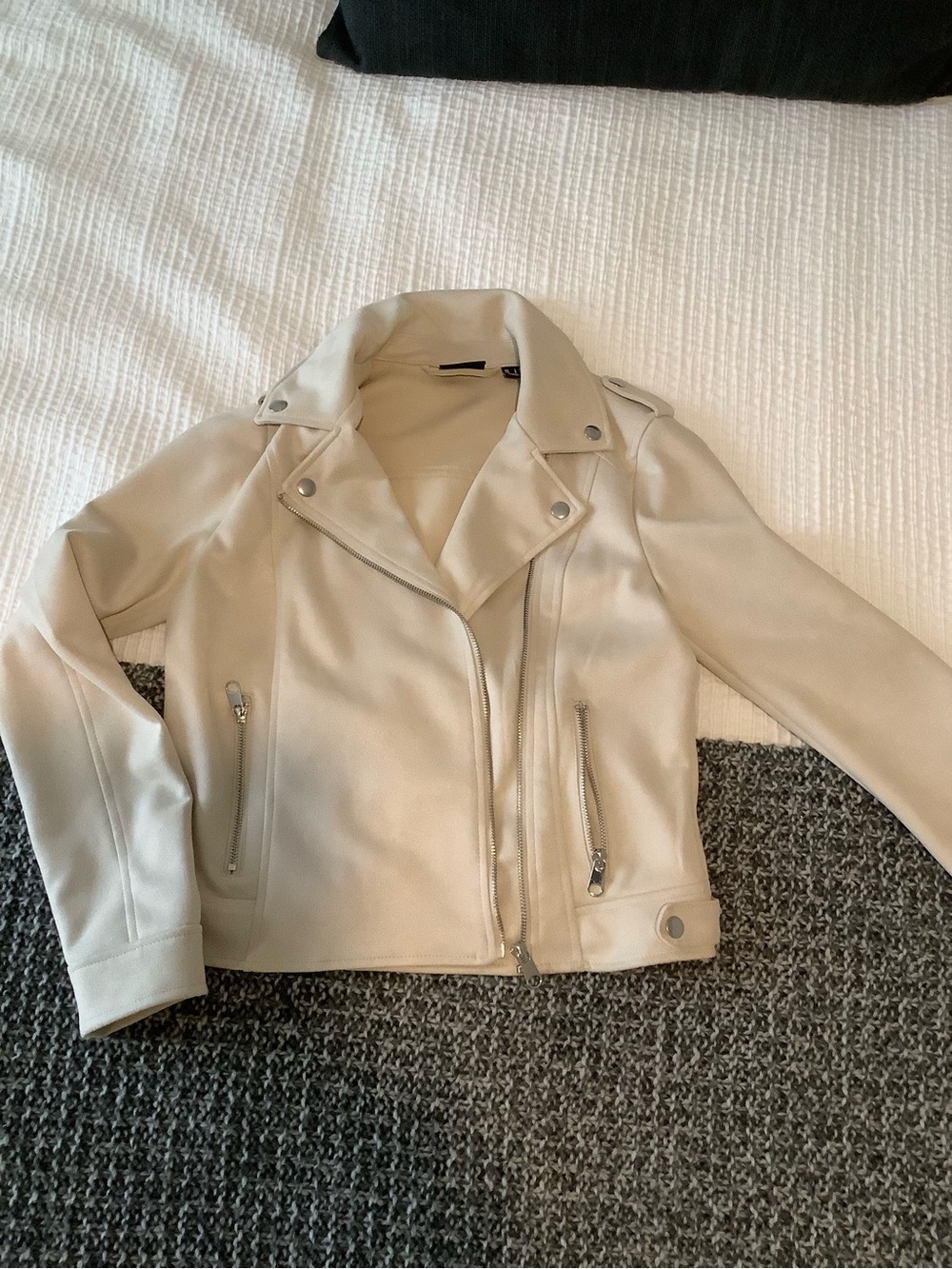 Faux Suede Cream Vero Moda Moto Jacket with Silver Hardware